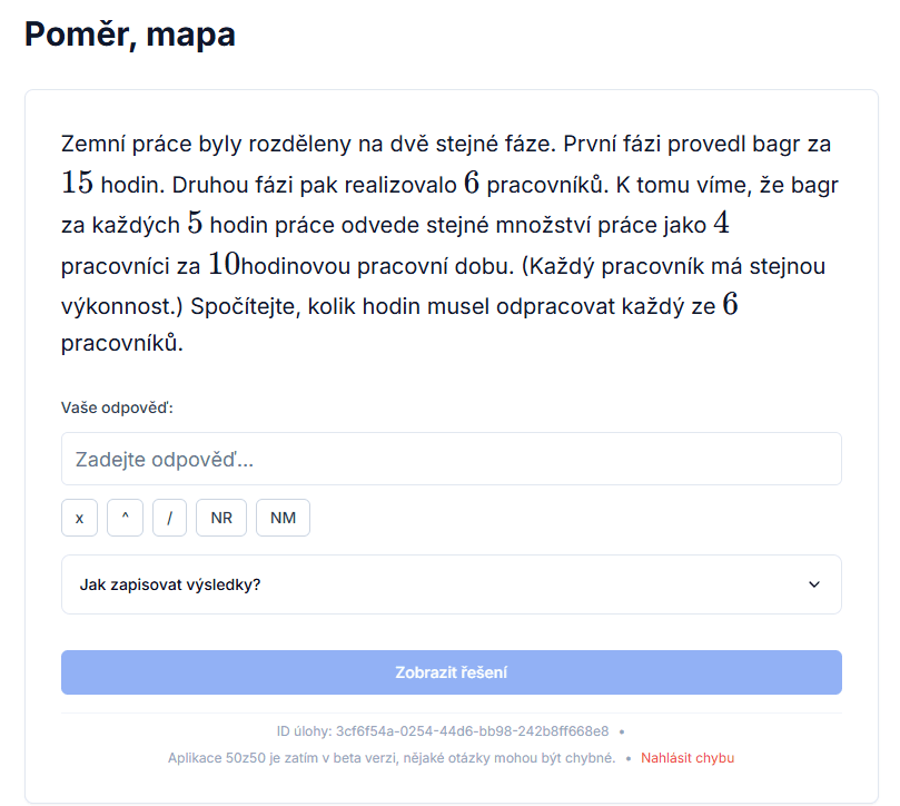 Ukázka matematické úlohy v aplikaci